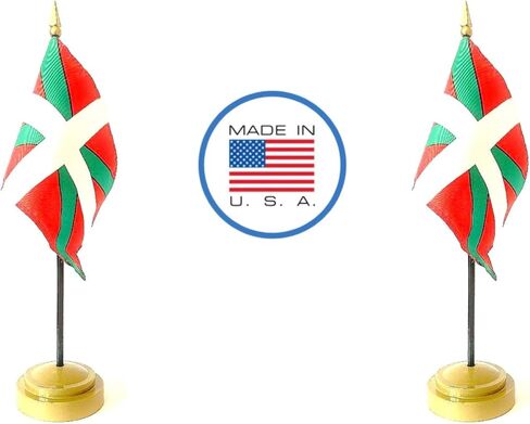 صنع في الولايات المتحدة الأمريكية - مجموعة مكتب علم أراضي الباسك، عبوتين من أعلام طاولة صغيرة من رايون مقاس 4 × 6 بوصة مع حوامل برونزية، وأعلام عصا صغيرة محمولة للمكتب والفصول الدراسية والمناسبات in Saudi Arabia
