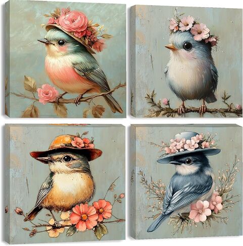 مجموعة مكونة من 4 قطع من طلاء الطيور بالأرقام من كليندو للبالغين المبتدئين مؤطرة - مجموعة طلاء بالأرقام للبالغين DIY على القماش مع إطار، لوحة زيتية صغيرة سهلة الاستخدام من الأكريليك لديكور جدار المنزل (8 × 8 بوصة) in Kuwait