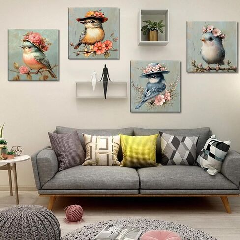 مجموعة مكونة من 4 قطع من طلاء الطيور بالأرقام من كليندو للبالغين المبتدئين مؤطرة - مجموعة طلاء بالأرقام للبالغين DIY على القماش مع إطار، لوحة زيتية صغيرة سهلة الاستخدام من الأكريليك لديكور جدار المنزل (8 × 8 بوصة) in Kuwait