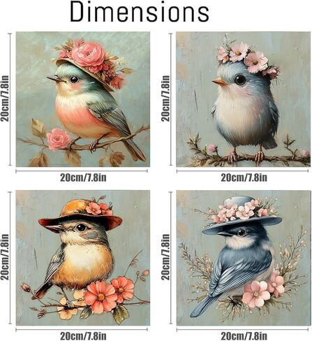 مجموعة مكونة من 4 قطع من طلاء الطيور بالأرقام من كليندو للبالغين المبتدئين مؤطرة - مجموعة طلاء بالأرقام للبالغين DIY على القماش مع إطار، لوحة زيتية صغيرة سهلة الاستخدام من الأكريليك لديكور جدار المنزل (8 × 8 بوصة) in Kuwait