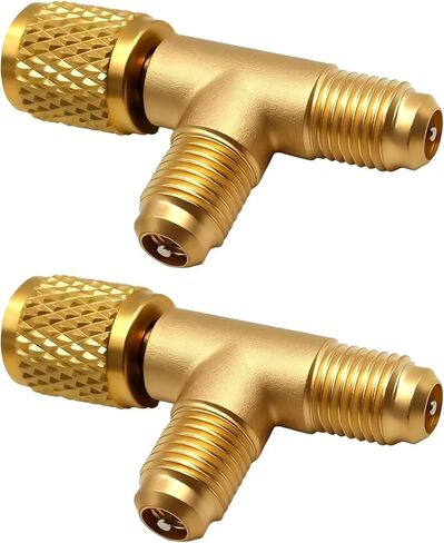 2 قطعة محول تي شيرت أساسي بصمامات 1/4 بوصة، محول تيار متردد نحاسي R12 R134a، وصلة توصيل سريعة، محول تبريد نحاسي، محول T 2.28 بوصة in Kuwait