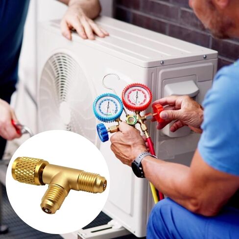 2 قطعة محول تي شيرت أساسي بصمامات 1/4 بوصة، محول تيار متردد نحاسي R12 R134a، وصلة توصيل سريعة، محول تبريد نحاسي، محول T 2.28 بوصة in Kuwait