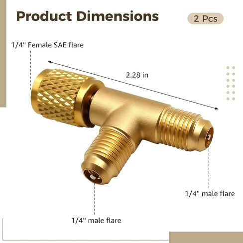 2 قطعة محول تي شيرت أساسي بصمامات 1/4 بوصة، محول تيار متردد نحاسي R12 R134a، وصلة توصيل سريعة، محول تبريد نحاسي، محول T 2.28 بوصة in Kuwait
