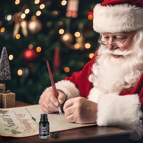 9 Pcs Christmas Santa's Naughty, Nice Lists Scroll Set 2 Vintage Christmas Scroll Papers Feather Quill Pen Kit (feather Pen, 5 Nibs, 10ml Ink) for Holiday Decor Cosplay Prop in Saudi Arabia