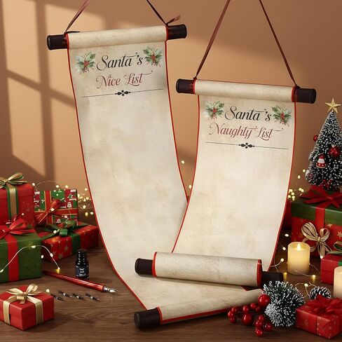 9 Pcs Christmas Santa's Naughty, Nice Lists Scroll Set 2 Vintage Christmas Scroll Papers Feather Quill Pen Kit (feather Pen, 5 Nibs, 10ml Ink) for Holiday Decor Cosplay Prop in Saudi Arabia