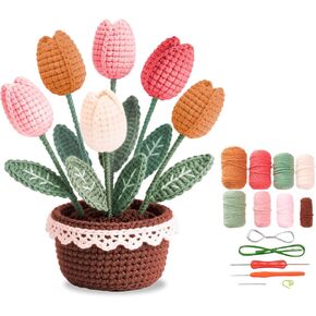 ADDZRZR Tulip Crochet Plants Kit for Starters, Complete Easy Crochet Set for Beginners Adults with Step-by-Step Tutorials, Unique Friend Gifts for Women in Saudi Arabia