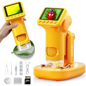 2025 مجهر محمول 1600X مطور للأطفال، مجهر جيب صغير قابل لإعادة الشحن بشاشة 2.0 بوصة مع شرائح، هدية تعليمية محمولة للعلوم والتكنولوجيا والهندسة والرياضيات للأطفال من سن 8 إلى 12 عامًا، تتضمن بطاقة TF سعة 32 جيجابايت، أصفر in Kuwait