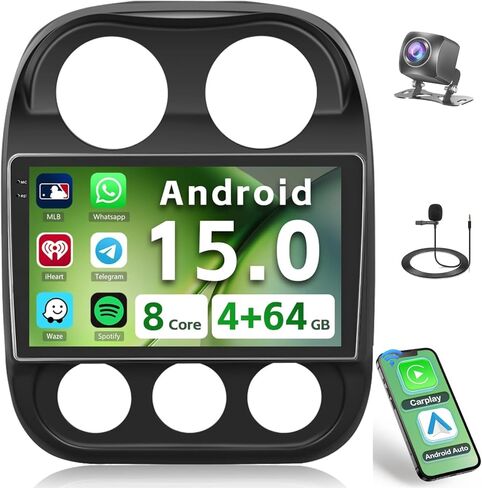 4+64G 8 Cores Android 13 Stereo for Jeep Compass Patriot Radio 2010-2016, 10.1 Inch HD Touchsceen with Wireless CarPlay Android Auto GPS WiFi Backup Camera Mirror Link BT Mic FM RDS in Kuwait