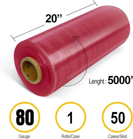 8NET 20 بوصة × 5000 بوصة، غلاف مطاطي بطول الماكينة عالي التحمل، قياس 80، فيلم تغليف منكمش من البلاستيك الأسود، علبة مكونة من لفة واحدة in Kuwait