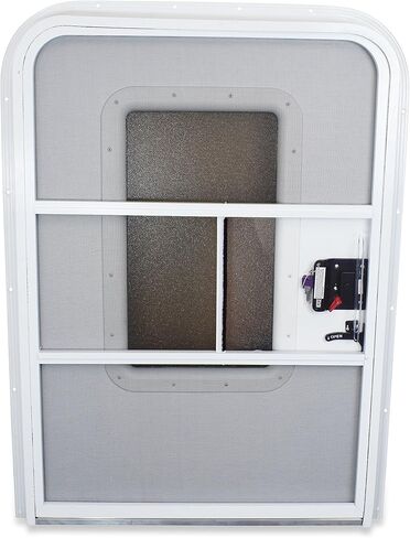 Leisure RV Teardrop 26 بوصة × 32 بوصة باب جانبي للراكب من الفوم مثبت على الوجه مع زوايا نصف قطرية في الأعلى وأسفل مربع مع باب شاشة (أبيض، 26 بوصة عرض × 32 بوصة ارتفاع جانب المرور) in Saudi Arabia