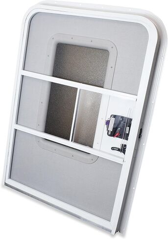 Leisure RV Teardrop 26 بوصة × 32 بوصة باب جانبي للراكب من الفوم مثبت على الوجه مع زوايا نصف قطرية في الأعلى وأسفل مربع مع باب شاشة (أبيض، 26 بوصة عرض × 32 بوصة ارتفاع جانب المرور) in Saudi Arabia