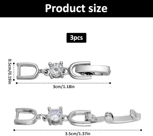 3 PCS Bracelet Extender Silver Fold Over Clasp Foldover Clip Crystal Rhinestones Watch Extender Clasps for Bracelets, Necklaces, Watches, Jewelry Making (Silver) in Saudi Arabia