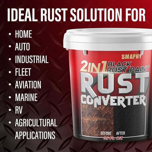 2-in-1 Rust Conveter Automotive & Metal Primer Black, Ultra Heat-Stable Rust Reformer & Rust Encapsulator Paint for Car, Trailer, Chassis, Ultra Protective Rust Neutralizer with Maximum Long-Term Protection, Permanently Stops Rust & Corrosion, Matte Black in Kuwait