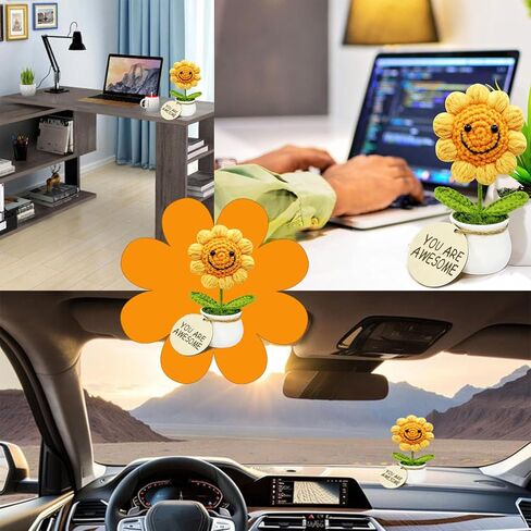 Handmade Positive Sunflower Potted Plant Crochet with Premium Gift Box and Wooden Tag,Birthday Gifts for Women Men Presents,Unique Hand-Crafted Gift for Home and Office Desk Decor in Saudi Arabia