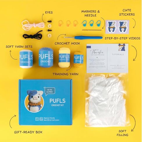 PUFLS Penguin Crochet Kit for Beginners Kids, Beginner Crochet Kit for Adults and Kids with Video Tutorials, Crochet Kits with Mini Crochet Animals, Knitting Kit for Beginners and Cute Crocheting Kit in Saudi Arabia