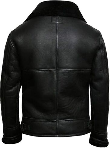 Premium Leather Shearling Bomber Jacket, Black with Beige Fur Collar, Winter Flight Aviator Style in Saudi Arabia