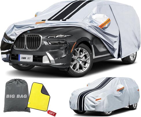 غطاء سيارة SUV كبير مناسب لسيارة BMW X7 (2018-2025) مقاوم للماء في جميع الأحوال الجوية للسيارات، غطاء خارجي كامل للمطر والشمس والثلج وحماية من الأشعة فوق البنفسجية. in Saudi Arabia
