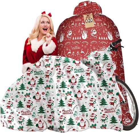 Christmas Bike Gift Bags 2 Pack, 72"x60" Giant Huge Gift Bag, Extra Large Christmas Gift Bags for Presents, Bicycle (Red & White) in Saudi Arabia