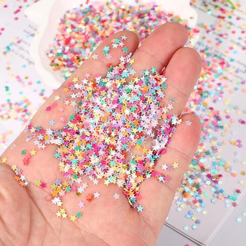 uxcell 1.94oz(55g) Star Glitter Confetti, 3mm Art Craft Glitter Holographic Sequins Table Confetti Laser Sequins for Crafts DIY Nail and Party Wedding Festival Decoration, Solid White in Saudi Arabia