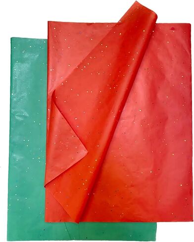 GOHOY 100 Sheets Christmas Glitter Tissue Paper -20x14 Inch, Sparkling Red Green Wrap Tissue Paper for Gift Bags,Christmas Party Decor,Packaging,Crafts Treats in Saudi Arabia