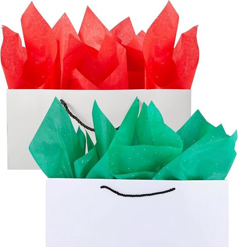 GOHOY 100 Sheets Christmas Glitter Tissue Paper -20x14 Inch, Sparkling Red Green Wrap Tissue Paper for Gift Bags,Christmas Party Decor,Packaging,Crafts Treats in Saudi Arabia