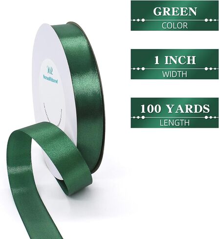 100 Yards Ribbon,1 inch Green Satin Ribbon Perfect for Wedding Decoration, Bouquet Crafts, Sewing Decoration, Handmade Bow, Christmas Decoration and So On in Saudi Arabia