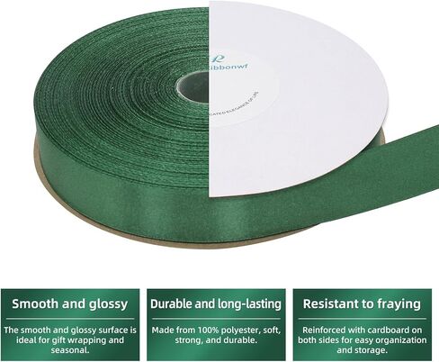 100 Yards Ribbon,1 inch Green Satin Ribbon Perfect for Wedding Decoration, Bouquet Crafts, Sewing Decoration, Handmade Bow, Christmas Decoration and So On in Saudi Arabia