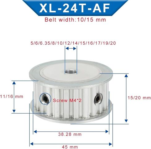 بكرة الحزام XL 24T مسافة الأسنان 5.08 مم، تتحمل السبائك 5/6/6.35/7/8-20 العرض 10 1 قطعة (8 مم) in Kuwait