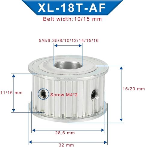 Aluminum Pulley XL18T Trapezoidal Tooth Bore 5/6/6.35/7/8-/16mm Width 10mm 1Pcs(10x3x1.4 mm) in Saudi Arabia
