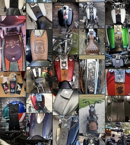 مريلة لوحة خزان الغاز من الجلد الأسود من The Dirty Gringo Day of Dead Dia De Muertos مريلة Harley Davidson Pre 99 Split Tank in Kuwait