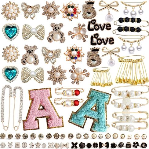 Brooch Pins Safety Pins for Women, 100 PCS Charms for Socks Safety Pin Brooch with Box, Crafts Sweater Shawl Clip Double Gold Waist Pants Extender Fashion Safety Pins (100 PCS) in Saudi Arabia