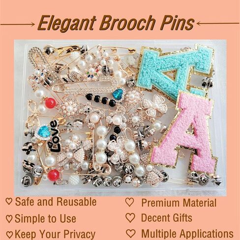 Brooch Pins Safety Pins for Women, 100 PCS Charms for Socks Safety Pin Brooch with Box, Crafts Sweater Shawl Clip Double Gold Waist Pants Extender Fashion Safety Pins (100 PCS) in Saudi Arabia