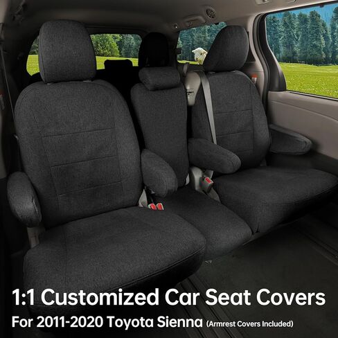 coverdream Custom Fit Sienna Car Seat Covers for Toyota Sienna L 2011 2012 2013 2014 2015 2016 2017 2018 2019 2020- Three Row,Polyester Auto Seat Covers(Full Set,Black) in Kuwait
