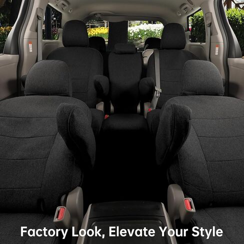 coverdream Custom Fit Sienna Car Seat Covers for Toyota Sienna L 2011 2012 2013 2014 2015 2016 2017 2018 2019 2020- Three Row,Polyester Auto Seat Covers(Full Set,Black) in Kuwait