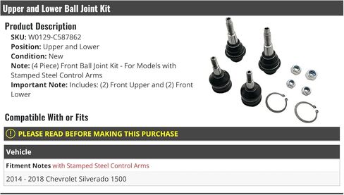 Upper and Lower Ball Joint Kit - 4 Piece - Compatible with 2014-2018 Chevy Silverado 1500 (with Stamped Steel Control Arms) in Saudi Arabia