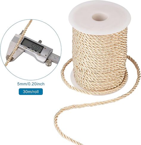 98Ft 5mm Twisted Silk Rope Cord Soft Twine Rope Satin Luster Cord Trim Braided Nylon String for Home Christmas Decor Crafts Curtain Tieback Upholstery Bag Drawstrings Graduation Cord in Saudi Arabia