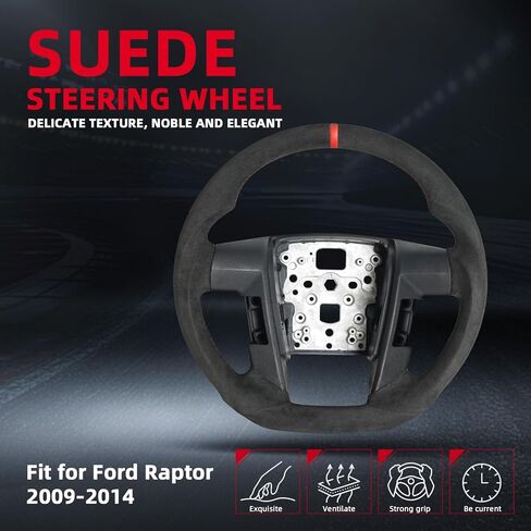عجلة قيادة مصنوعة يدويًا من الجلد السويدي المسطح لسيارة Ford F150 2009-2014، قبضة مريحة مضادة للانزلاق مع أخاديد الأصابع ترقية رياضية (ليست مواصفات المجداف) in Kuwait