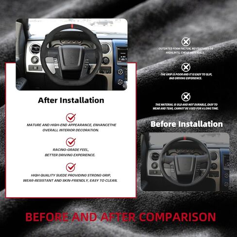 عجلة قيادة مصنوعة يدويًا من الجلد السويدي المسطح لسيارة Ford F150 2009-2014، قبضة مريحة مضادة للانزلاق مع أخاديد الأصابع ترقية رياضية (ليست مواصفات المجداف) in Kuwait