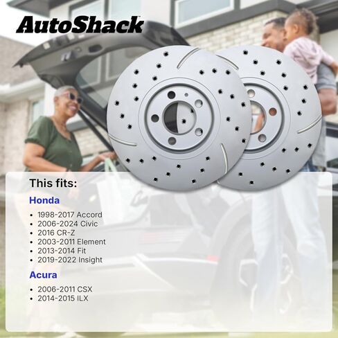 AutoShack 11.09 بوصة (281.8 مم) استبدال دوارات الفرامل الأمامية ذات التهوية لـ 2006-2024 Honda Civic 1998-2017 Honda Accord 2014-2015 Acura ILX 2008-2011 Acura CSX مجموعة قطعتين in Kuwait