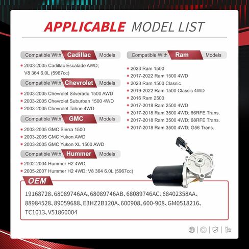 600-908 4WD Transfer Case Motor Compatible withChevrolet Silverado Suburban 1500 Tahoe, Hummer H2, GMC Sierra Yukon, Ram 1500 2500 3500, Cadillac Escalade, Replaces 68089746aa in Kuwait