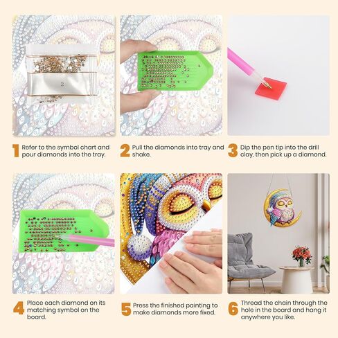 MXJSUA القمر البومة الماس الفن شنقا مجموعات للبالغين المبتدئين، الكريستال الماس Suncatchers، شكل خاص اللوحة الماس قلادة نافذة زخرفة الهدايا للمنزل حديقة باب جدار ديكور in Saudi Arabia