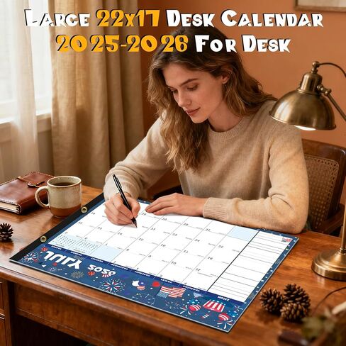 Desk Calendar 2025-2026 , Large 22x17 Desk Pad Calendar from Oct 2025 to Dec 2026, Academic Planner with Cute Monthly Cartoon Themes, Waterproof Cover & Corner Protectors for Home, Office, School in Saudi Arabia