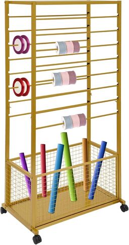 Dfmyhked 16-Tier Ribbon Holder Organizer Rack, Heavy Duty Ribbon Storage Holder with Locking Wheels, Multifunctional Flower Wrapping Paper Storage Stand for Fabrics, Supplies (White) in Saudi Arabia