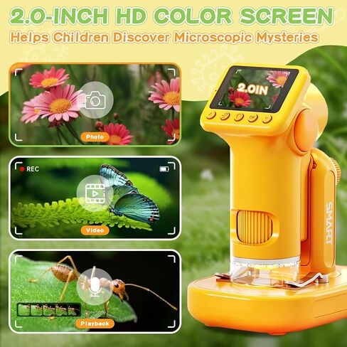 2025 مجهر محمول 1600X مطور للأطفال، مجهر جيب صغير قابل لإعادة الشحن بشاشة 2.0 بوصة مع شرائح، هدية تعليمية محمولة للعلوم والتكنولوجيا والهندسة والرياضيات للأطفال من سن 8 إلى 12 عامًا، تتضمن بطاقة TF سعة 32 جيجابايت، أصفر in Kuwait