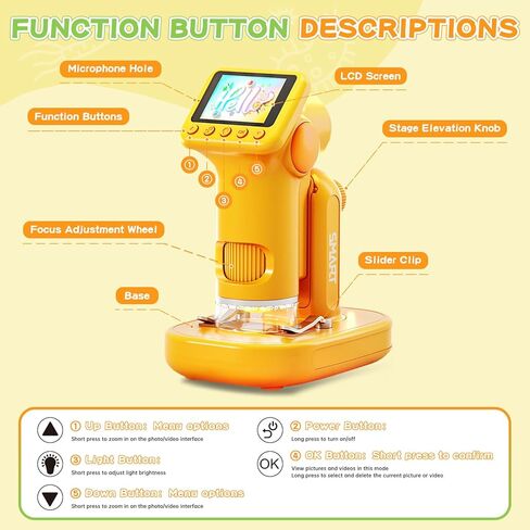 2025 مجهر محمول 1600X مطور للأطفال، مجهر جيب صغير قابل لإعادة الشحن بشاشة 2.0 بوصة مع شرائح، هدية تعليمية محمولة للعلوم والتكنولوجيا والهندسة والرياضيات للأطفال من سن 8 إلى 12 عامًا، تتضمن بطاقة TF سعة 32 جيجابايت، أصفر in Kuwait