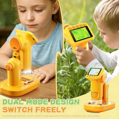 2025 مجهر محمول 1600X مطور للأطفال، مجهر جيب صغير قابل لإعادة الشحن بشاشة 2.0 بوصة مع شرائح، هدية تعليمية محمولة للعلوم والتكنولوجيا والهندسة والرياضيات للأطفال من سن 8 إلى 12 عامًا، تتضمن بطاقة TF سعة 32 جيجابايت، أصفر in Kuwait