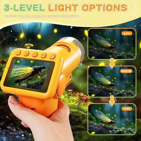2025 مجهر محمول 1600X مطور للأطفال، مجهر جيب صغير قابل لإعادة الشحن بشاشة 2.0 بوصة مع شرائح، هدية تعليمية محمولة للعلوم والتكنولوجيا والهندسة والرياضيات للأطفال من سن 8 إلى 12 عامًا، تتضمن بطاقة TF سعة 32 جيجابايت، أصفر in Kuwait