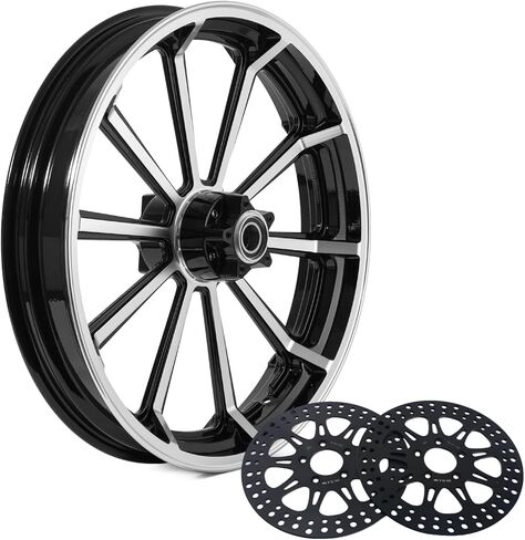 TOFR 21x3.5 Front Wheel Rim Dual Disc 21 inch Milled Black For Harley Touring 2000-2008 Electra Glide Street Glide Road Glide Road King 2001 2002 2003 2004 2005 2006 2007 /W Floating Front Rotors in Saudi Arabia