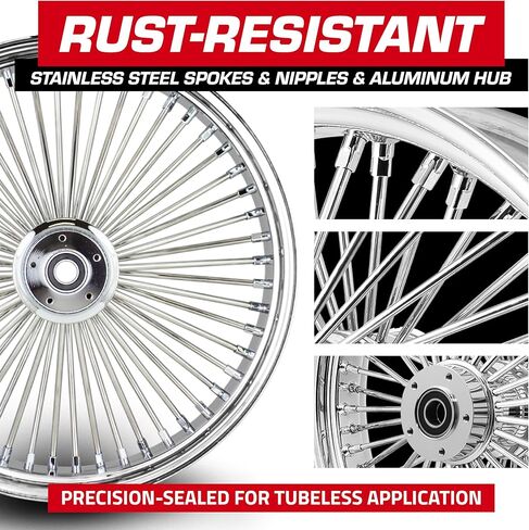 عجلة أمامية 21X3.5 Fat 52 غير قابلة للصدأ/حلمة لـ Harley Softail 2000-2006 3/4 بوصة (1-2 إطار حائط أبيض بالكامل من الكروم) in Saudi Arabia