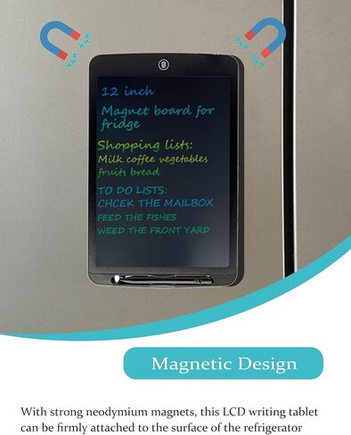 Magnetic Whiteboard for Fridge, 11"×7.3" Dry Erase Board for Refrigerator, Magnet LCD Writing Tablet Small Grocery Shopping to Do List Note Pad with One-Click Erase, Writing Pen, Pen String (Black) in Saudi Arabia